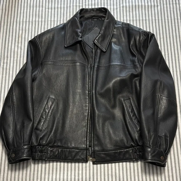 Men's Black Leather Jacket - Picture 1 of 1